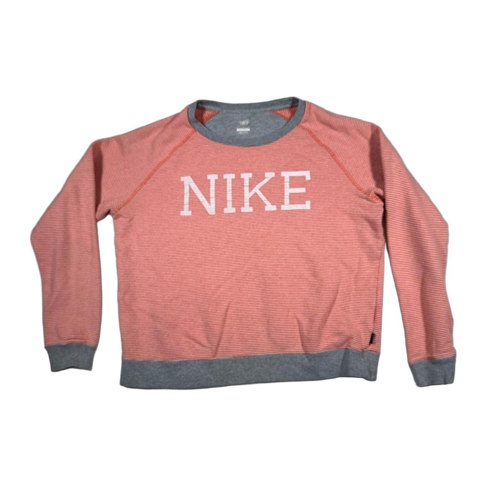 Nike Athletic Dept Striped Raglan Crewneck Sweatshirt Coral Gray Large Womens